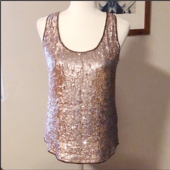 Hannah Jo Beige Sequin Beaded Tank Blouse - Picture 2 of 6